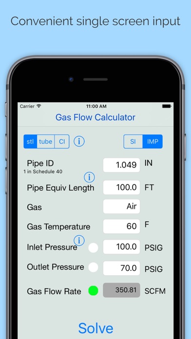 Zrzuty ekranu Compressible Gas Flow Calc