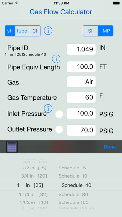 Zrzuty ekranu Compressible Gas Flow Calc