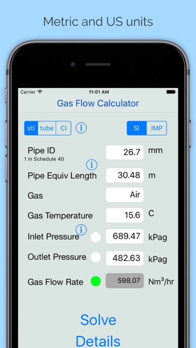 Zrzuty ekranu Compressible Gas Flow Calc