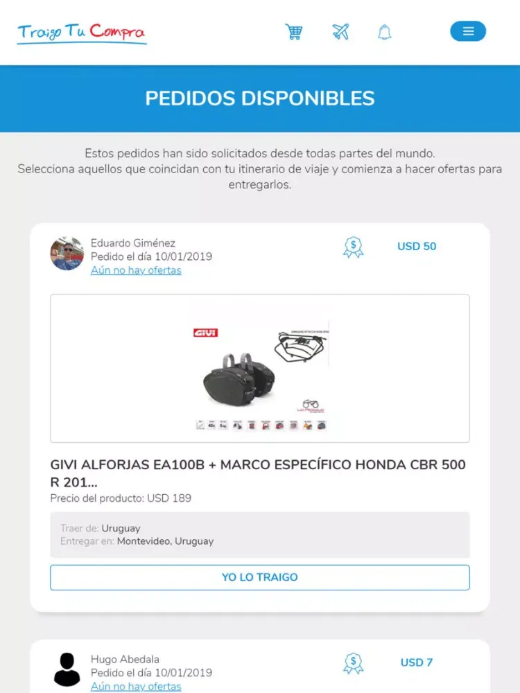 Tangkapan layar Traigo tu compra iPad 