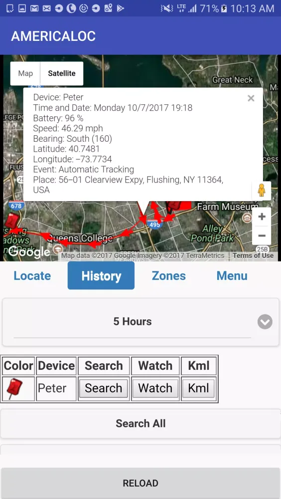 Americaloc Tracking Screenshots