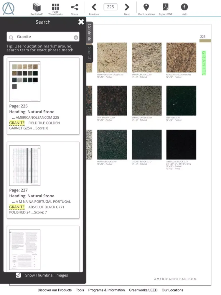 ภาพหน้าจอของ American Olean Product Catalogs iPad 