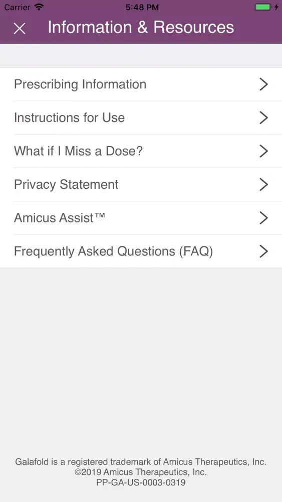 Galafold® MyDay – US Version Screenshots