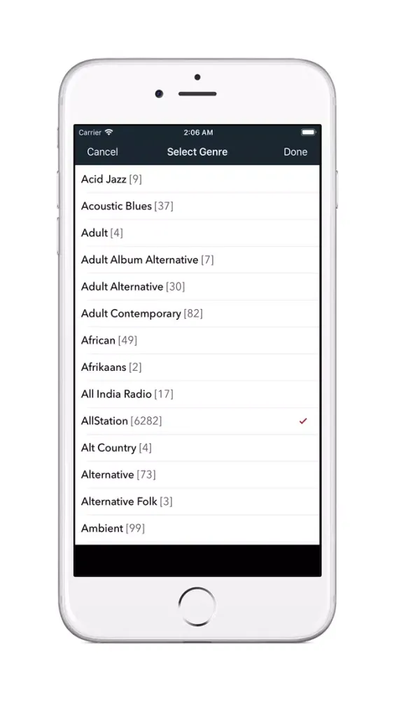 Tangkapan skrin Genre Radio