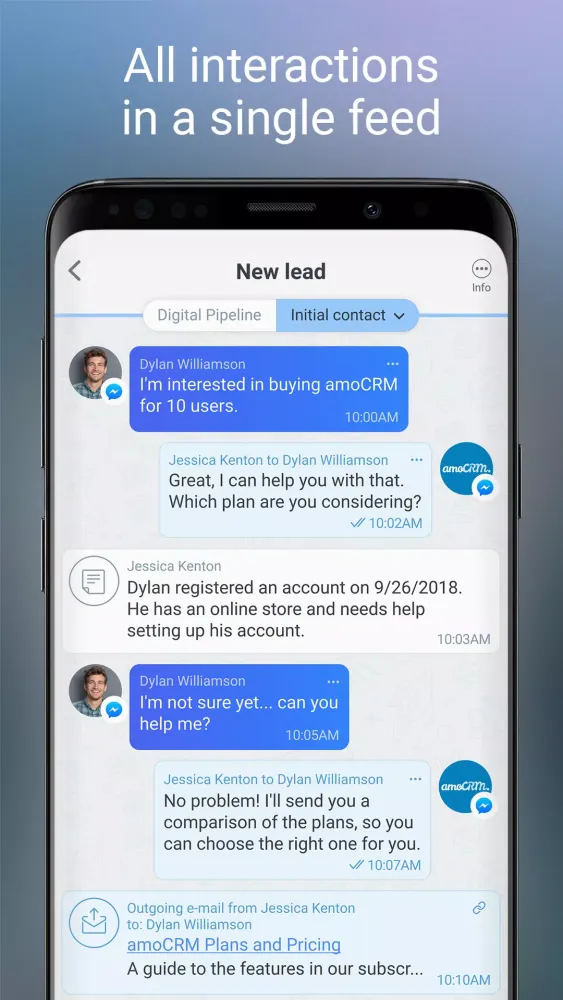Captures d'écran de amoCRM 2.0
