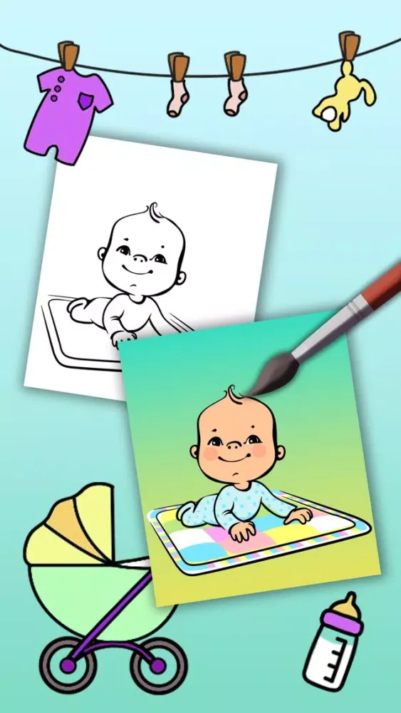 Tangkapan layar Paint Baby's Coloring Book - Color and paint new born babies drawings and paintings pictures & illustrations - Premium