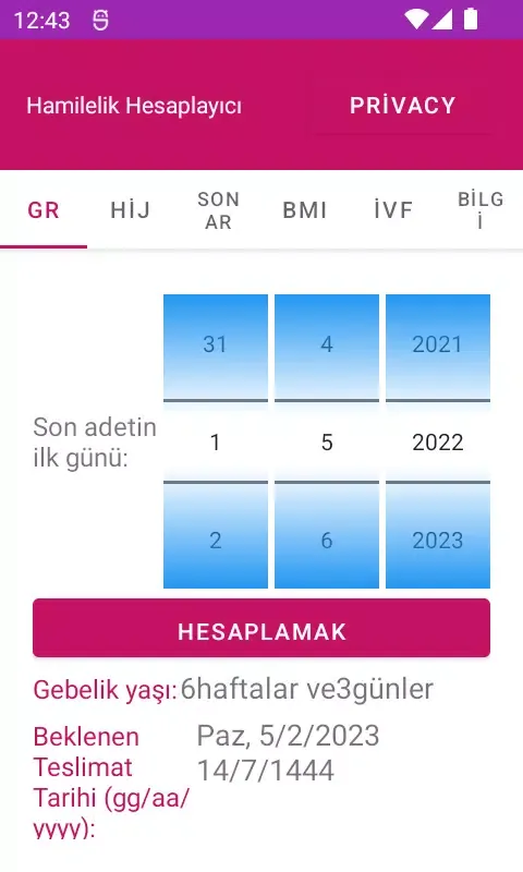 Pregnancy Calculator Screenshots