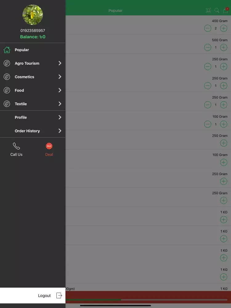 Tangkapan layar Organic Food Club iPad 