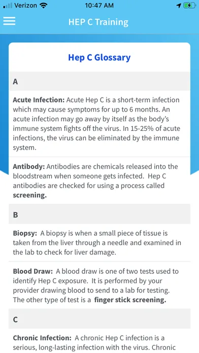 Capturas de tela do HEP C Training