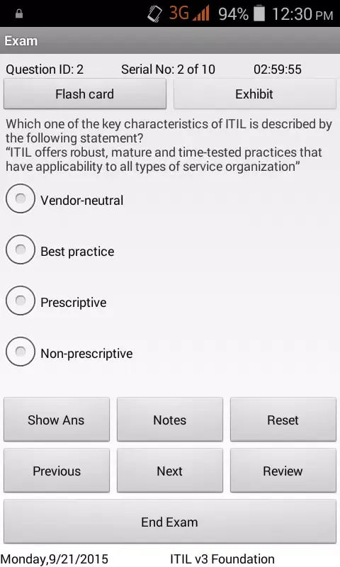 ITIL Foundation Exam Simulator स्क्रीनशॉट