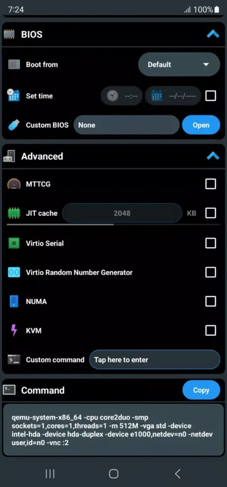 Zrzuty ekranu Create Qemu x86_64 Command