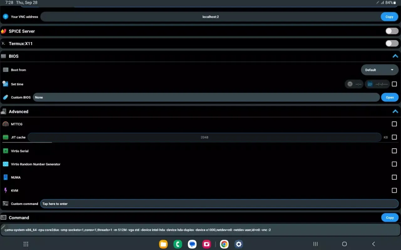 Zrzuty ekranu Create Qemu x86_64 Command