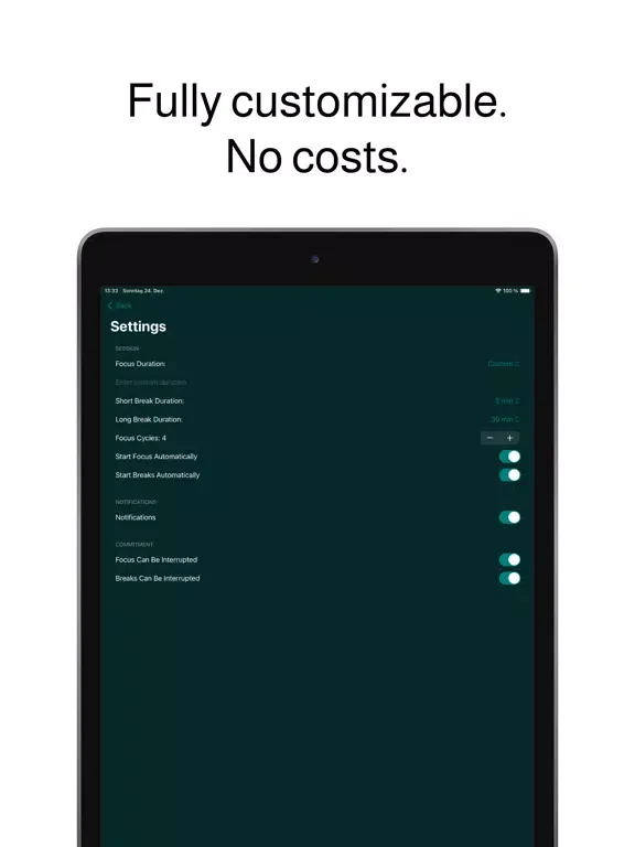 Fokus - Minimal Pomodoro Timer iPad  Screenshots