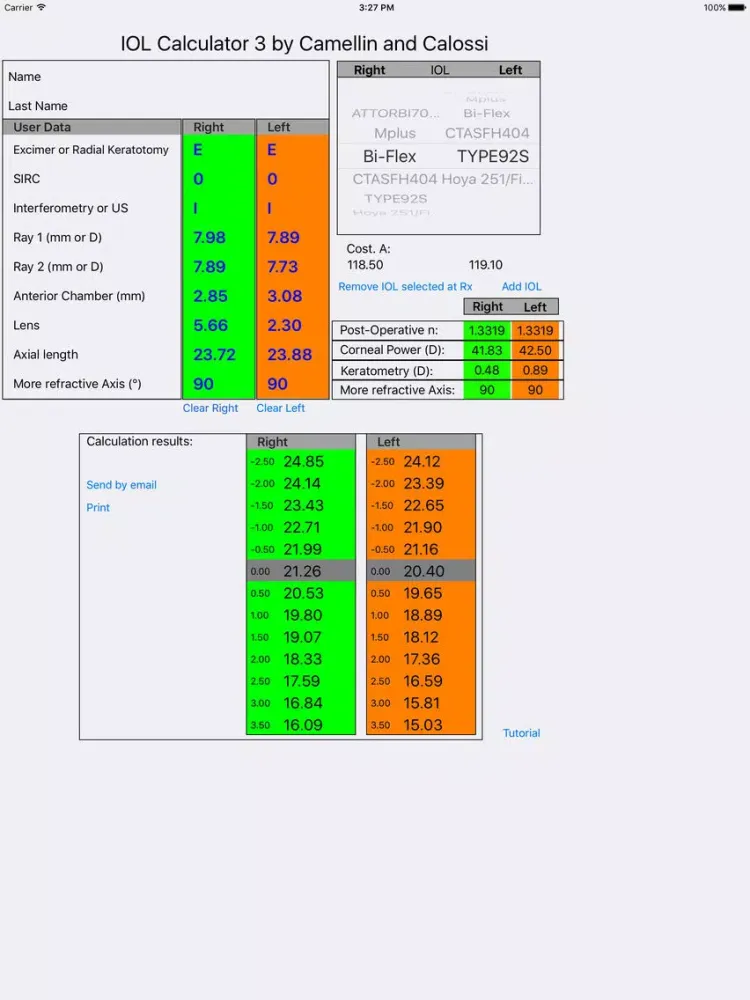 Zrzuty ekranu IOL Calculator 3.0 Camellin Calossi iPad 