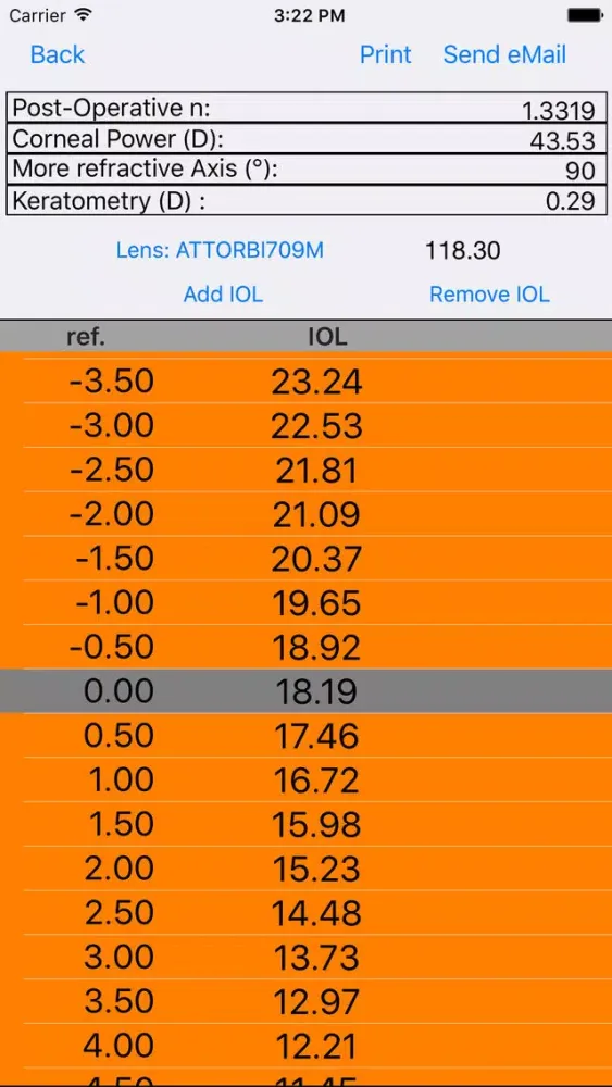 Zrzuty ekranu IOL Calculator 3.0 Camellin Calossi
