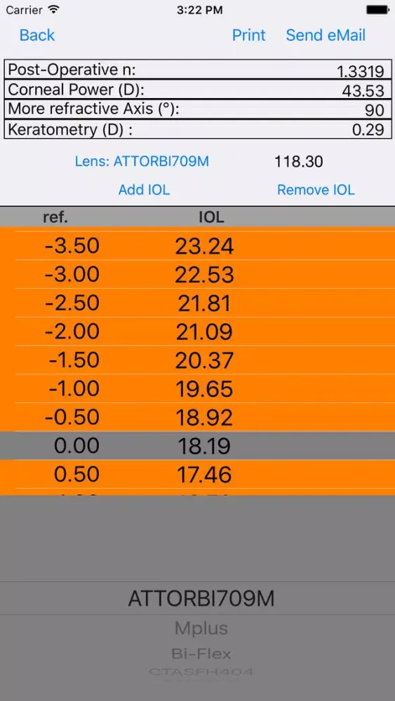 Zrzuty ekranu IOL Calculator 3.0 Camellin Calossi
