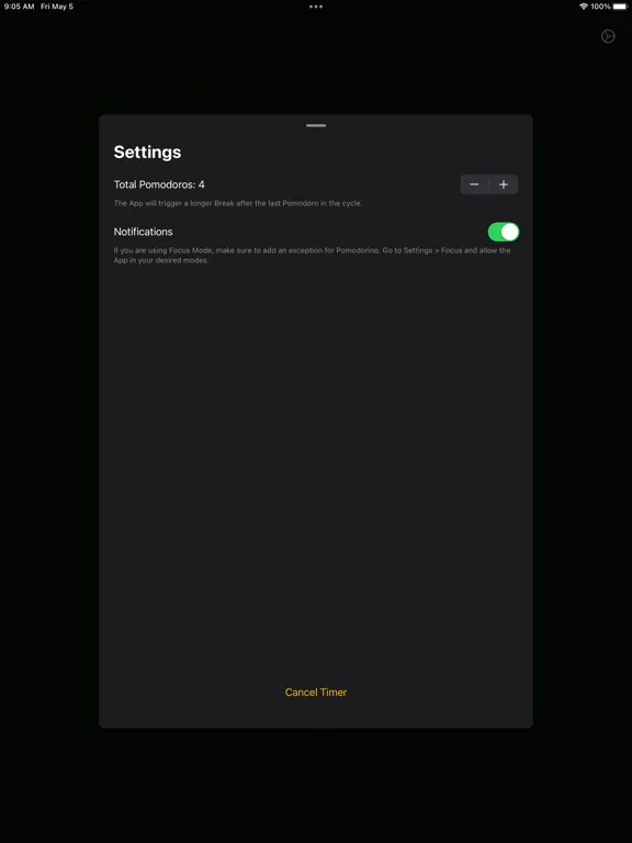 Tangkapan skrin Pomodorino iPad 
