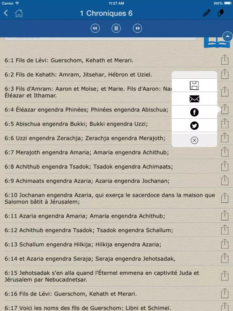 Audio Bible in French (La Sainte Bible en Français par Louis Segond) iPad  स्क्रीनशॉट