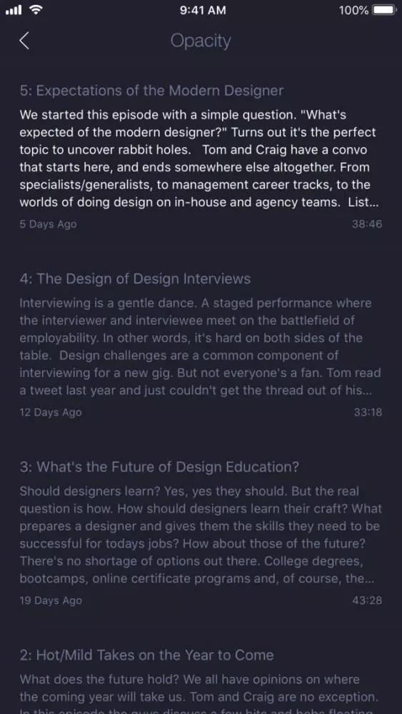 Capturas de tela do Network - Podcast App