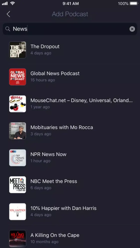 Capturas de tela do Network - Podcast App