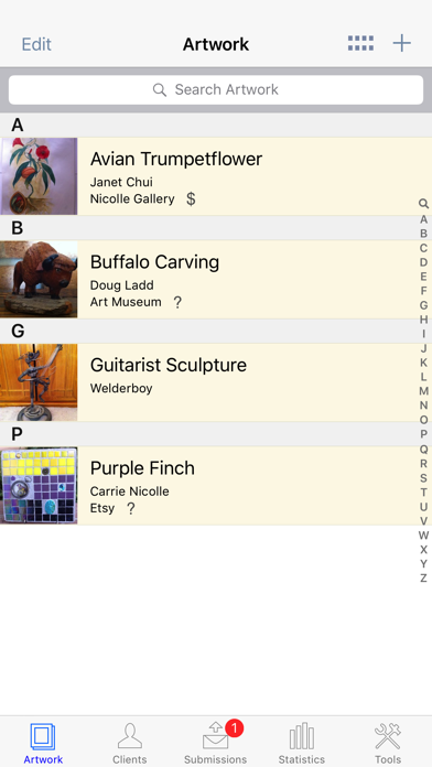 Tangkapan layar Artwork Tracker