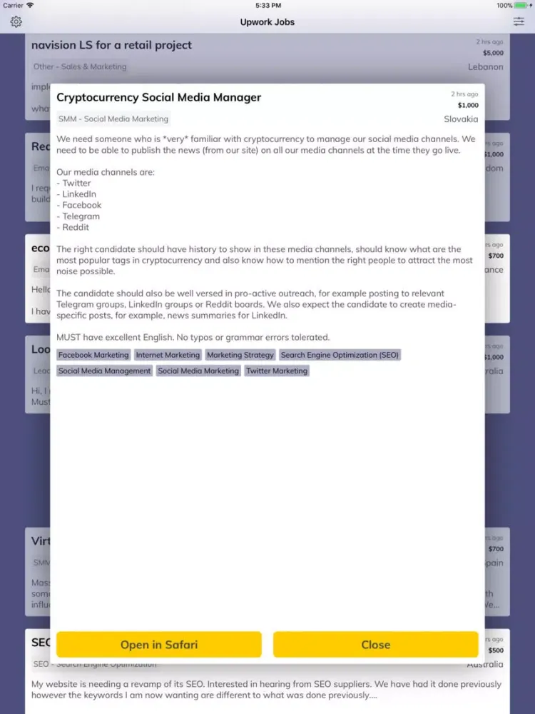ภาพหน้าจอของ Freelancer Jobs iPad 