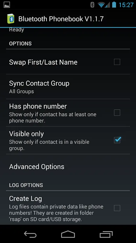 Bluetooth Phonebook Screenshots