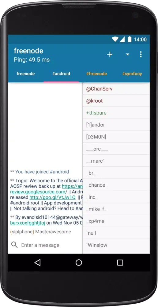 AndroIRC Screenshots