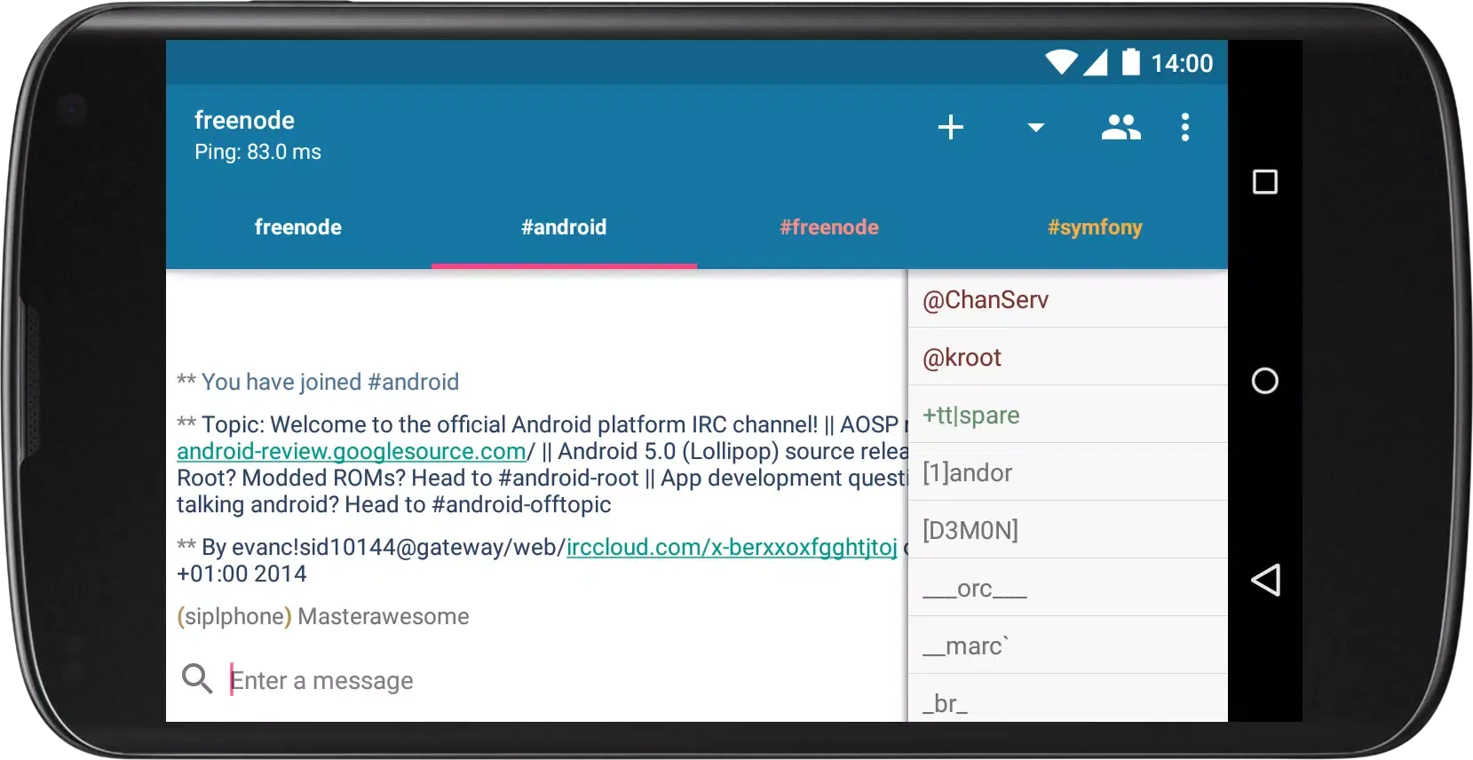 AndroIRC Screenshots