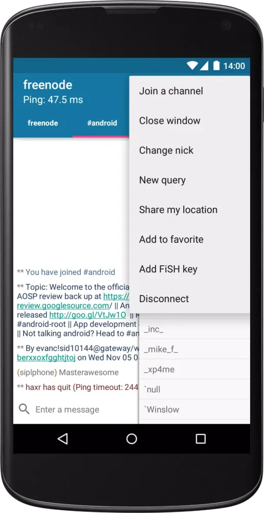 AndroIRC Screenshots