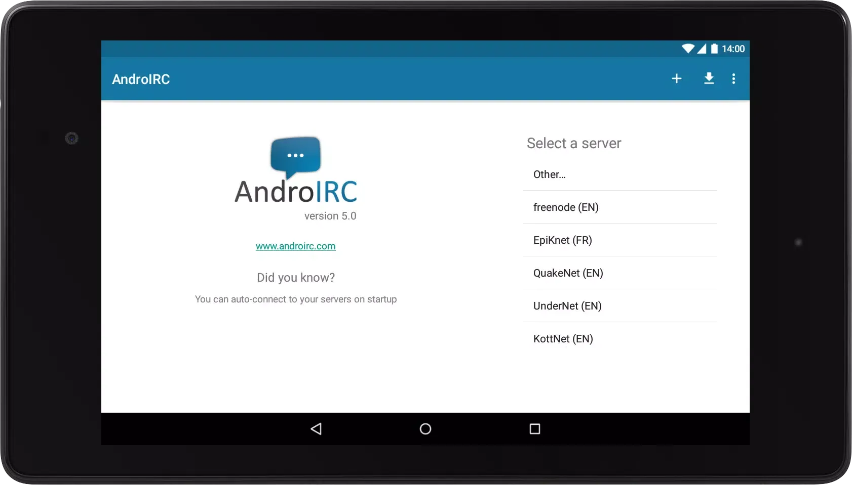 AndroIRC Screenshots
