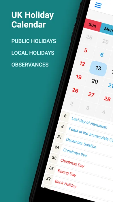 Tangkapan skrin UK Holiday Calendar
