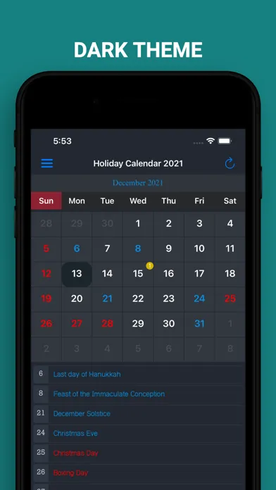 Tangkapan skrin UK Holiday Calendar