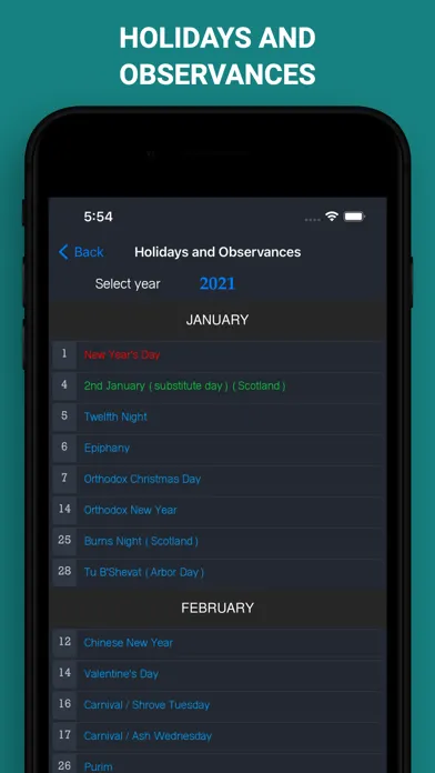 Tangkapan skrin UK Holiday Calendar