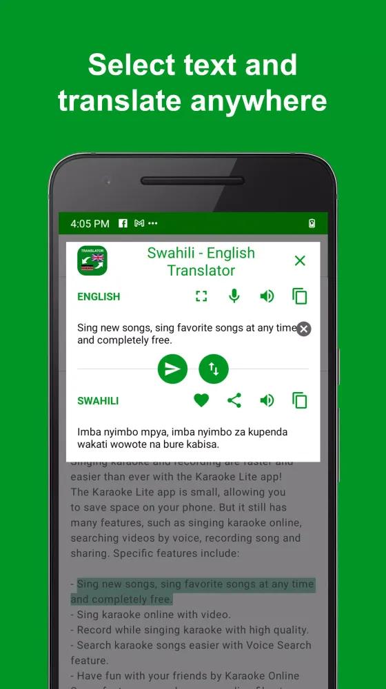 Tangkapan layar Swahili - English Translator
