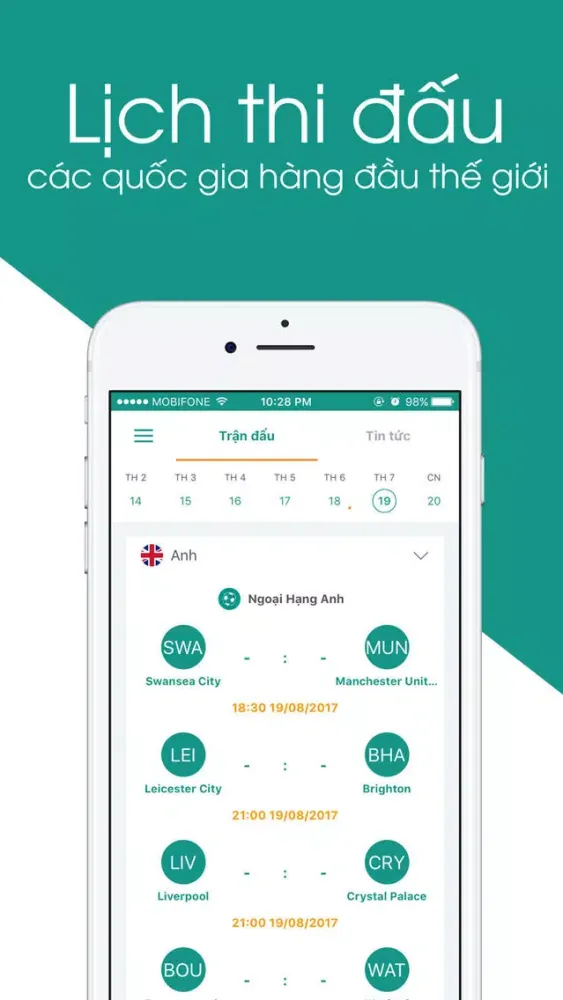 Zrzuty ekranu Lịch thi đấu bóng đá 2018