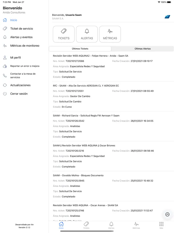 Tangkapan layar Anida Clientes iPad 