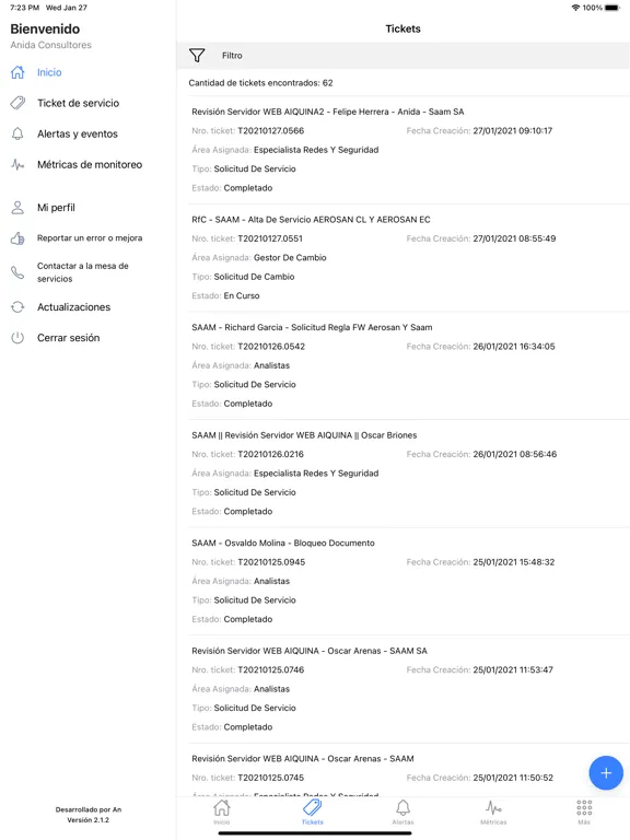 Tangkapan layar Anida Clientes iPad 