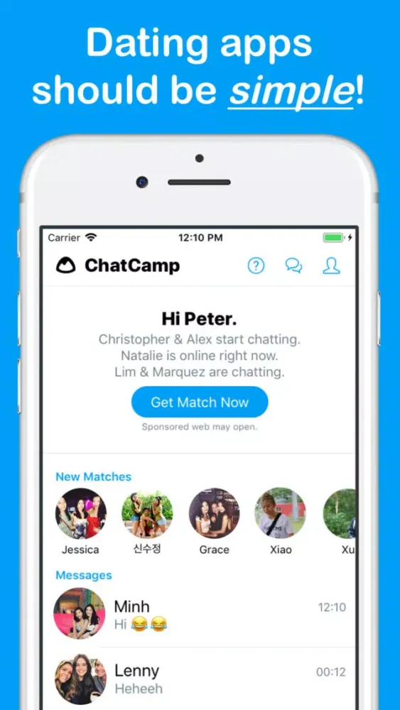 Tangkapan skrin ChatCamp - Simple dating app.