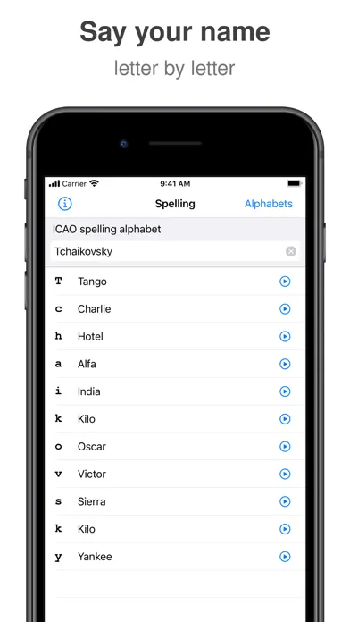 Capturas de tela do Phonetic alphabet for spelling