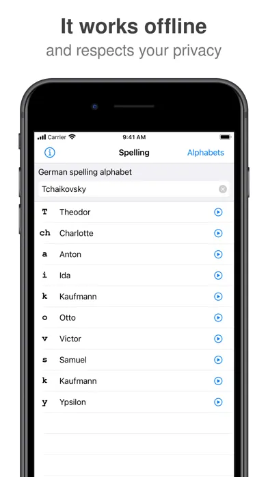 Capturas de tela do Phonetic alphabet for spelling