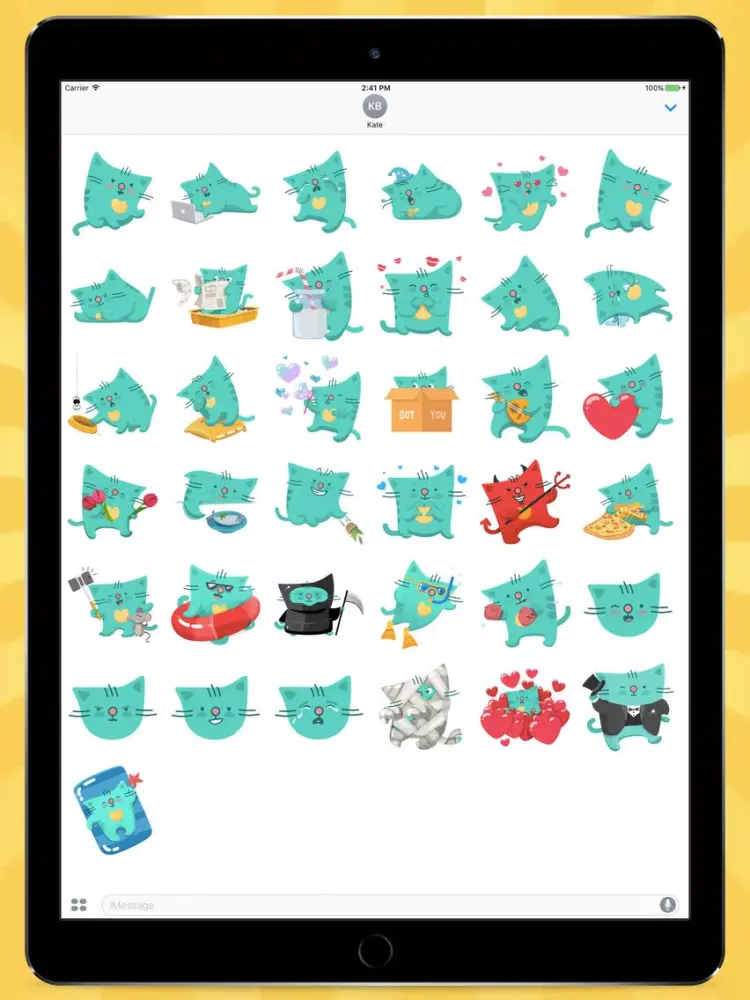 Green Square Cat Stickers iPad 應用截圖