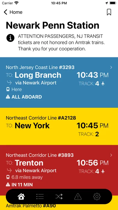 Tangkapan skrin New Jersey Rail Departures