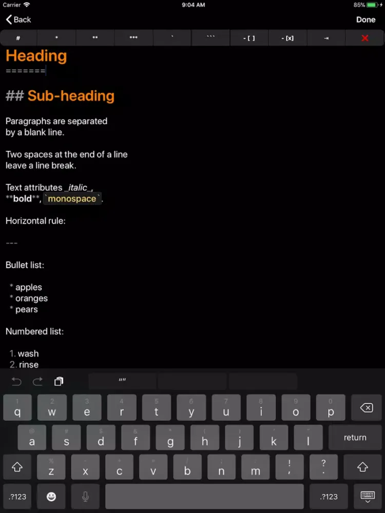 Capturas de tela do Dark Notes iPad 