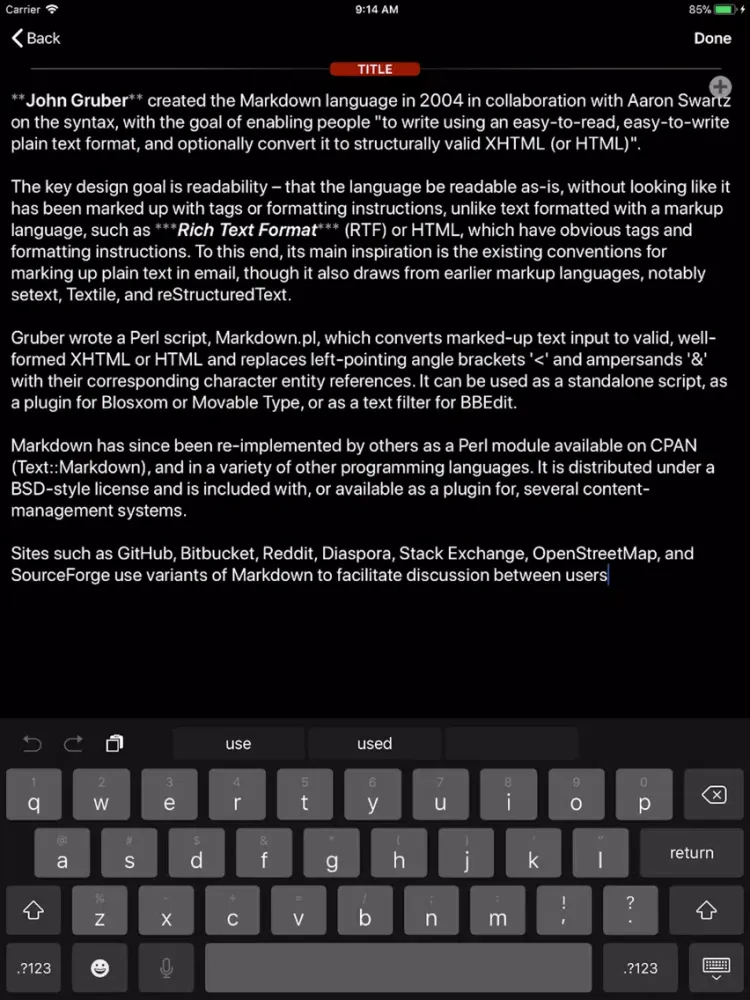 Capturas de tela do Dark Notes iPad 