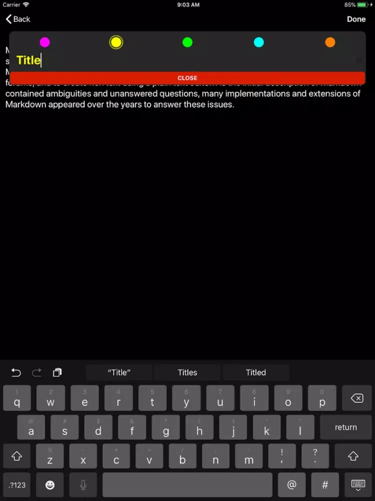 Capturas de tela do Dark Notes iPad 