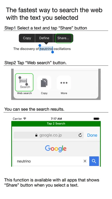 Tap 2 Search : The shortest way to search the web with text you selected應用截圖