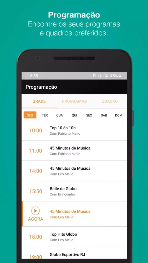 Capturas de tela do Rádio Globo