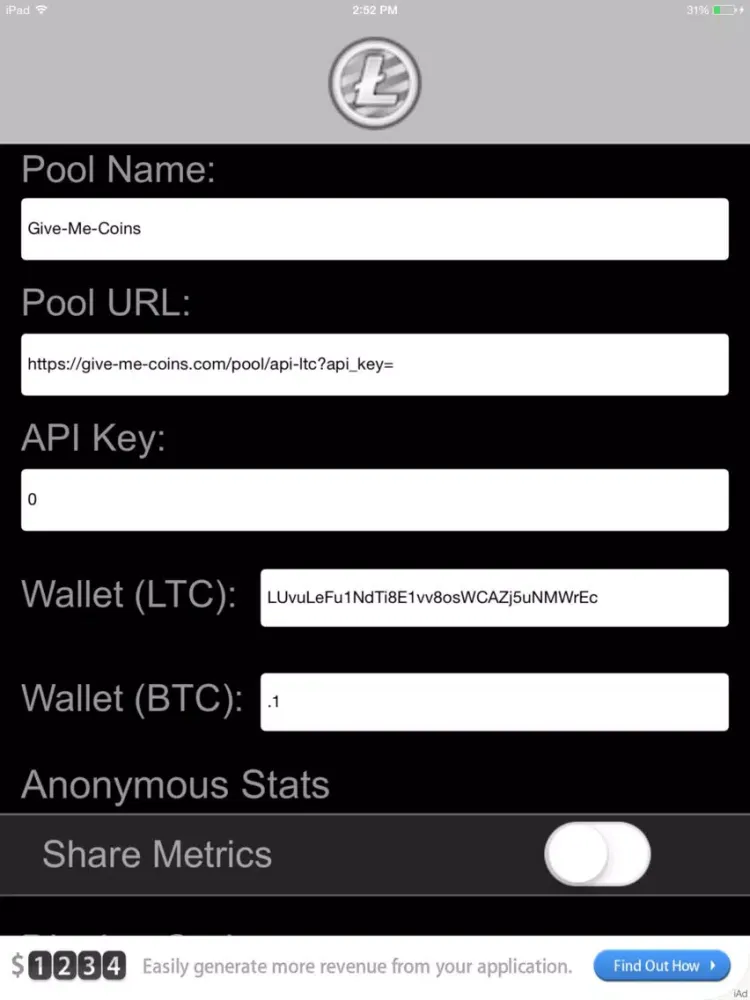 Capturas de tela do Miner Stats iPad 