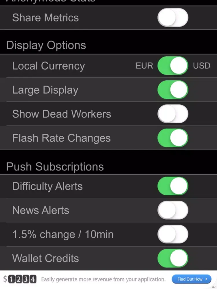 Capturas de tela do Miner Stats iPad 